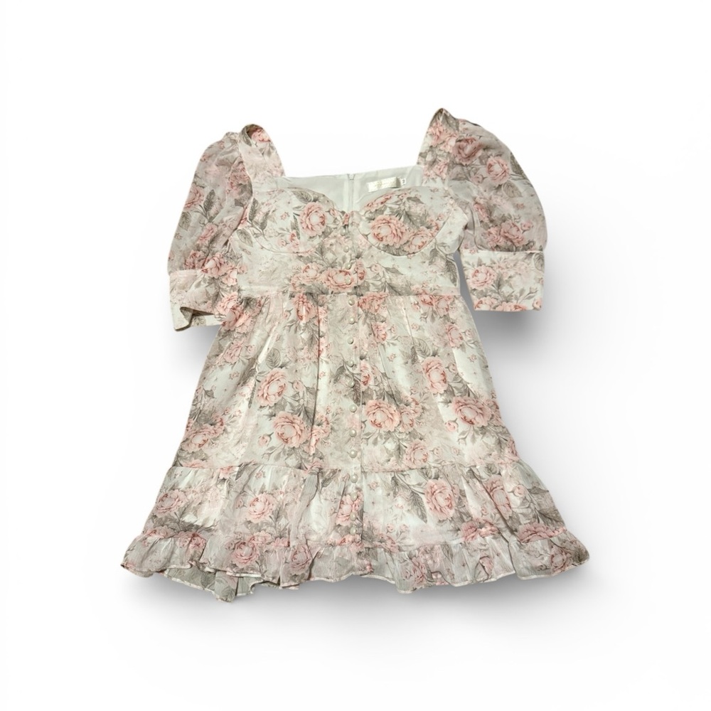 Peony Elegant Floral Dress with Pink and White Accents